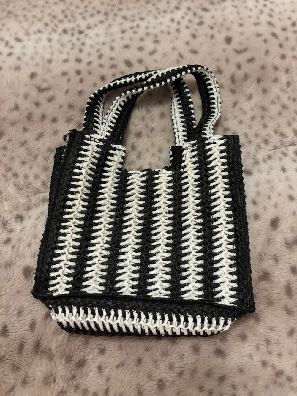 Black & White Striped Crochet Mini Bag